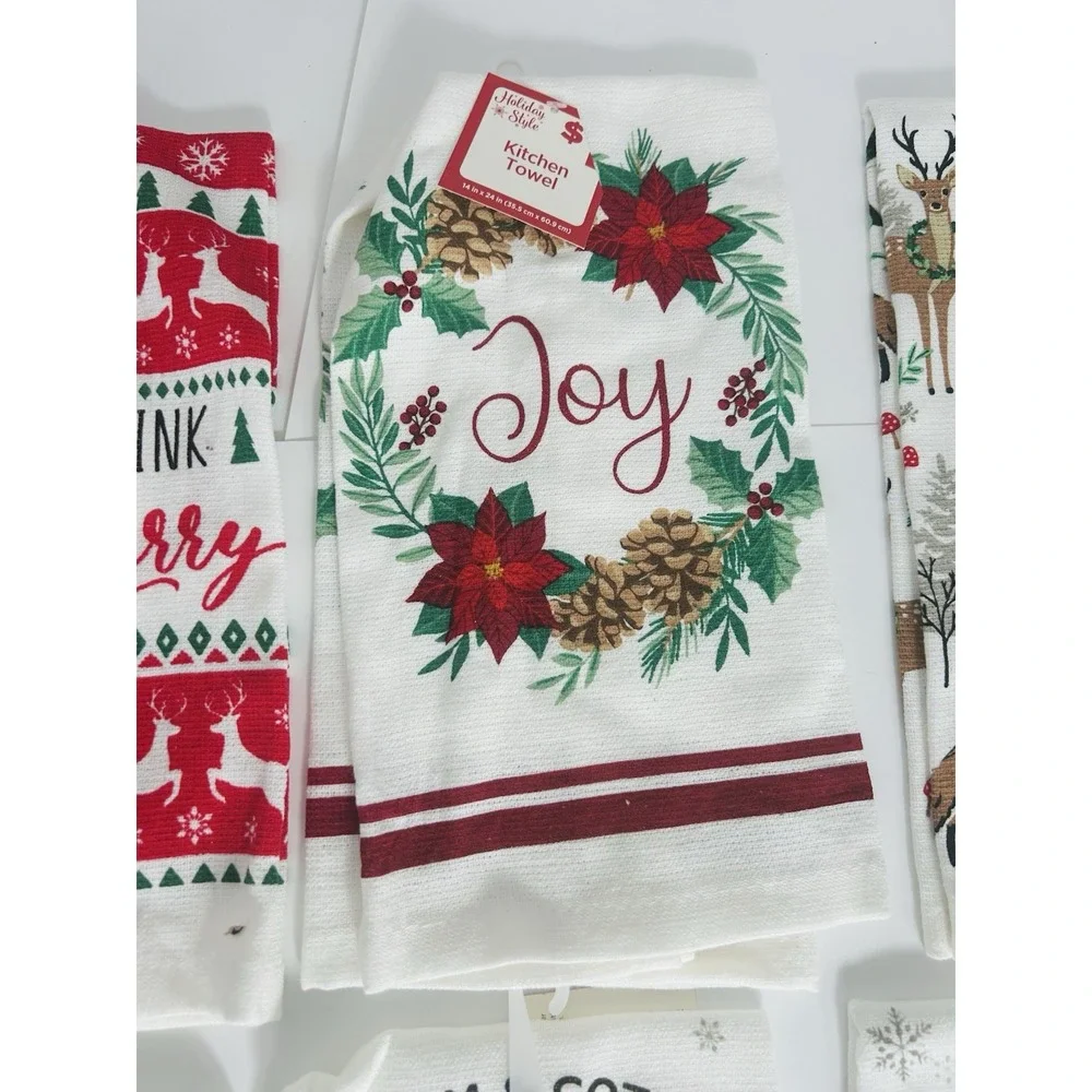 LOT of 6 Christmas Holiday Tea Hand Towels Woodland Snowman Red‎ Truck Joy Merry